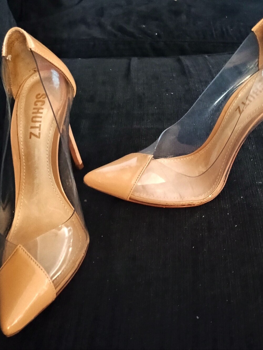 SCHUTZ Tan Patent Leather & Clear PVC Pointed Pumps
